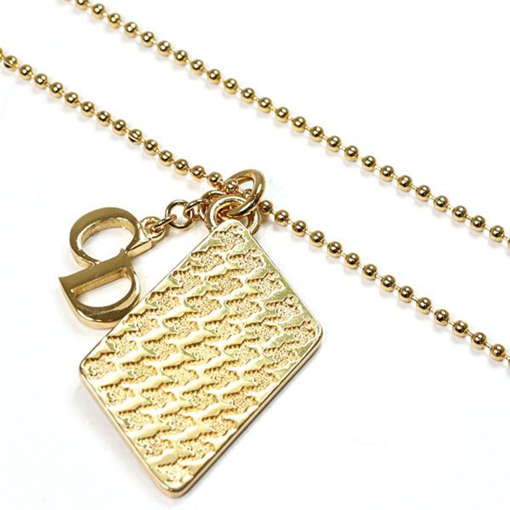 Dior Houndstooth Long Necklace Gold Color Metal 81.5 Cd Logo